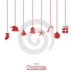 Red christmas ornament with merry christmas text, vector illustration