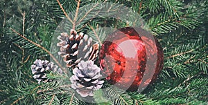 Red christmas ornament with snow flkes