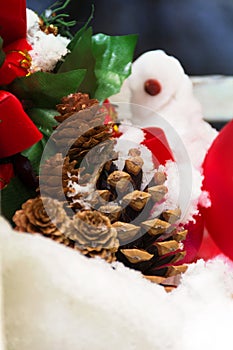 Red Christmas Ornament, snowman and Pinecones