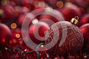 Red Christmas Ornament Surrounded by Tinsel