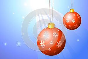 Red Christmas Ornaments on bright background