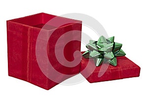 Red Christmas Present Gift Box, Bow Isolated White photo