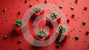Red Festive Christmas Gifts.AI generated image photo