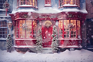 Red Christmas shop. Ai generated image