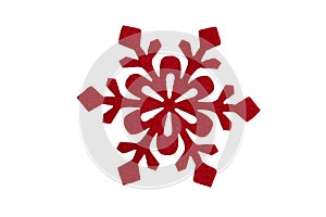 Red christmas snowflake. Isolated on white. Design element for c