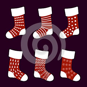 Red Christmas socks with different patterns