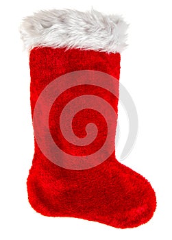 Red christmas stocking decoration isolated white background