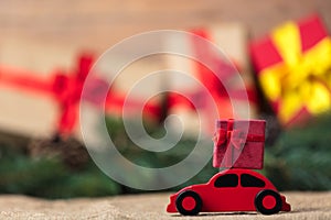 Red Christmas toy car and gift