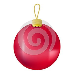 Red Christmas tree ball realistic illustration. Christmas fir tree ornament isolated on white.