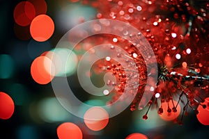 red christmas tree with bokeh lights in the background