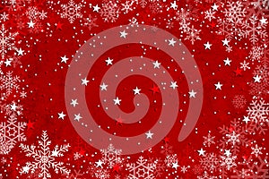 Red Christmas winter background with snowflakes and stars