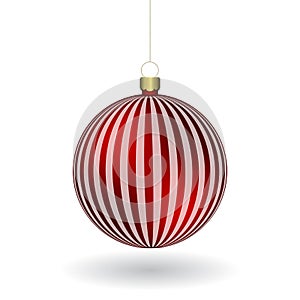 Red Christmass ball hanging on a golden chain photo