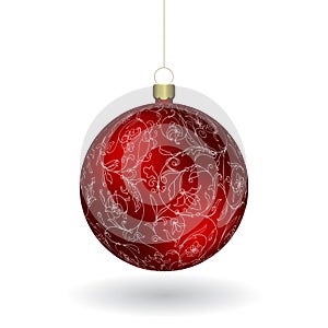 Red Christmass ball hanging on a golden chain photo