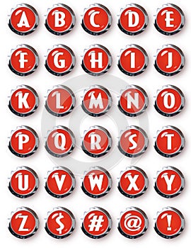 Red Chrome Round Buttons Alphabet
