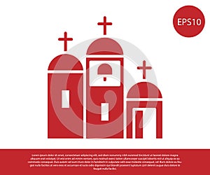 Red Church building icon isolated on white background. Christian Church. Religion of church. Vector Illustration