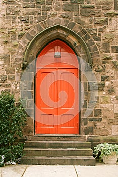 Red Church Door and Steps