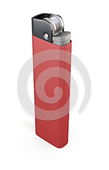 Red cigarette lighter on white background. 3d rendering