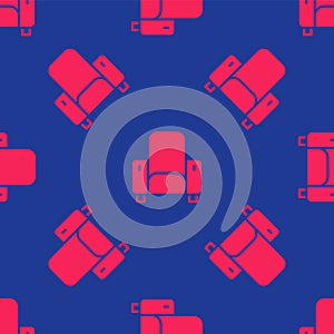 Red Cinema chair icon isolated seamless pattern on blue background. Vector