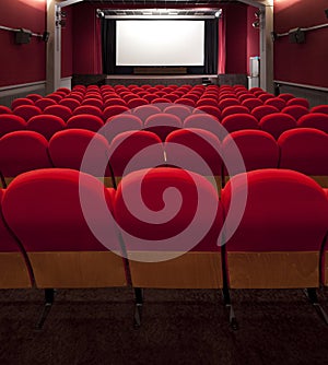 Red cinema empty projection screen