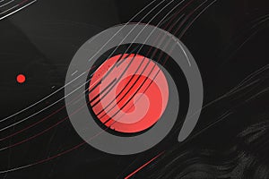 A red circle on a black background with white curved lines. AIG51A