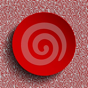 Red circle button on red sequin background.