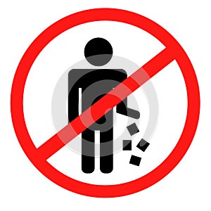Red Circle No Littering Prohibited Sign, Icon or Label Isolate on White Background. Vector illustration photo