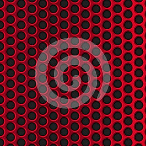 Red circle perforated metal grill vector pattern