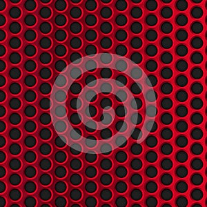 Red circle perforated metal grill vector pattern