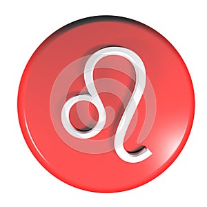 ZODIAC LEO ICON red circle push button - 3D rendering illustration