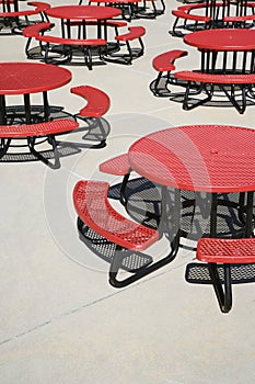 Red Circular Cafeteria Tables