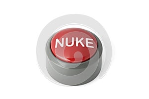 Red Circular Push Button Labeled `Nuke` on White Background