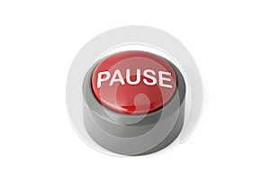 Red Circular Push Button Labeled `Pause` on White Background