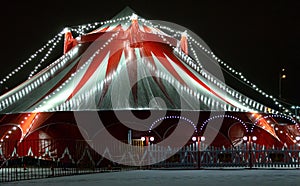 Red circus tent at night