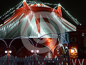 Red circus tent at night