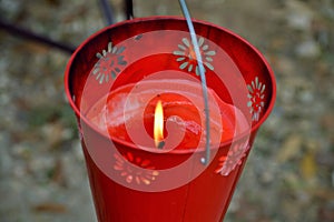 Red citronella candle bucket