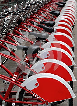 Red city bikes for rent
