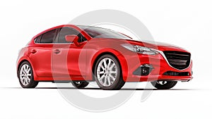 Red city car with blank surface for your creative design. 3D rendering.
