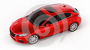Red city car with blank surface for your creative design. 3D rendering.