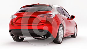 Red city car with blank surface for your creative design. 3D rendering.