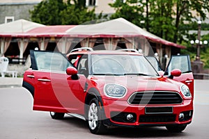 Red city car. Small car for cities