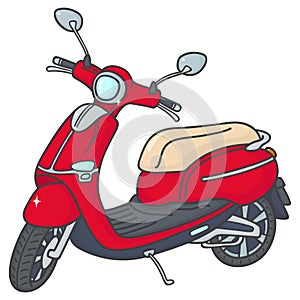 Red city modern electric motor scooter vector illustration