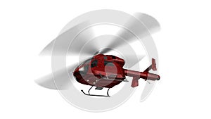 Red civilian helicopter in flight isolated on white background