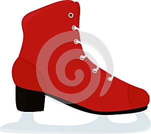 Red classic ice figure skate icon. Side view.