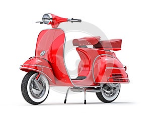 Red classic  scooter, motor bike or moped isolated on whte