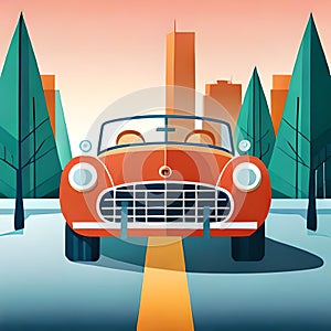 Red Classics Car on the Park Illustration Convertible