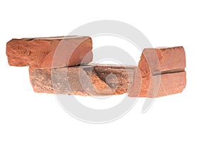 Red clay brick deduct on white background