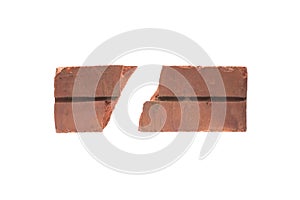 Red clay brick deduct on white background photo