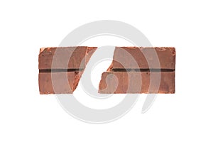 Red clay brick deduct on white background