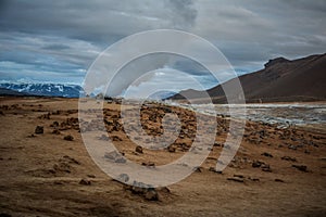 Red clay hill in the geothermal area Hverir, Iceland in summer. Myvatn region,