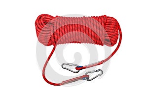 Red climbing rope both carabiner